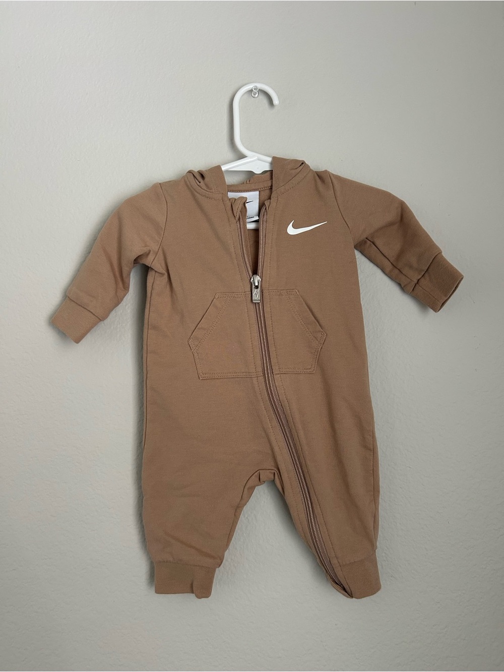 Nike Tan Hooded Baby One-Piece Zip Romper